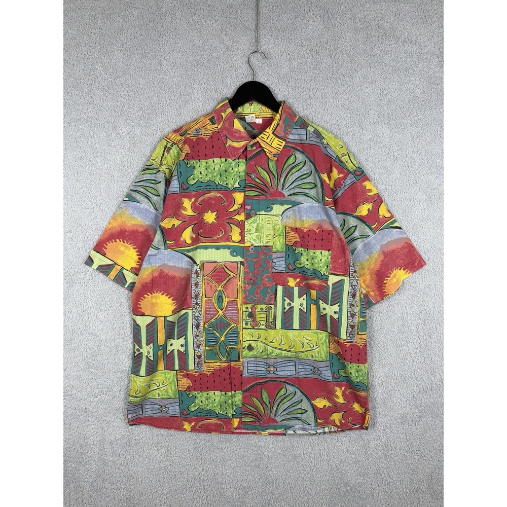The Territory Ahead Mens Button Up Shirt Size L Short Sleeve‎ Abstract BRIGHT